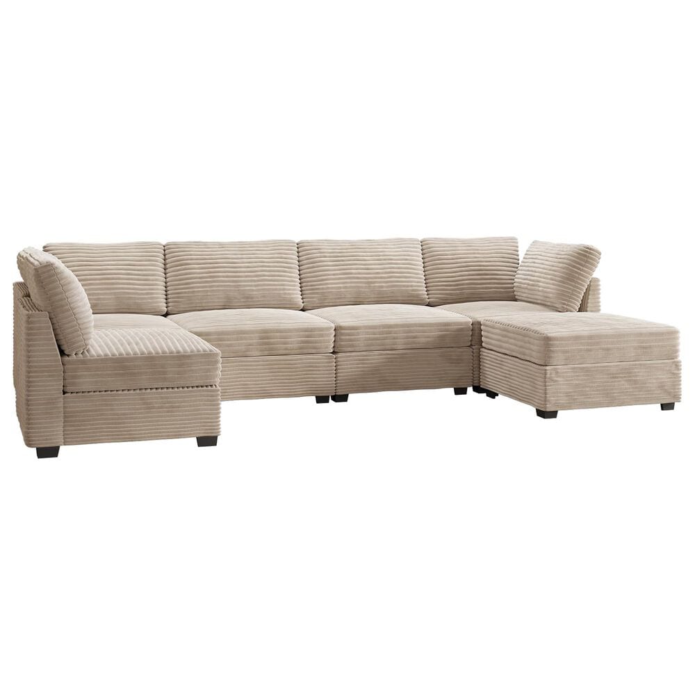 Noviland HOMLUX 6-Piece Mod Sectional with Chaise in Beige, , large