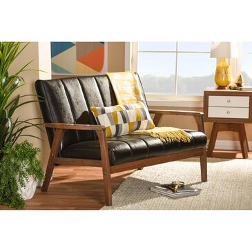 Baxton Studio Nikko Loveseat with Cocoa Leg in Dark Brown , , large