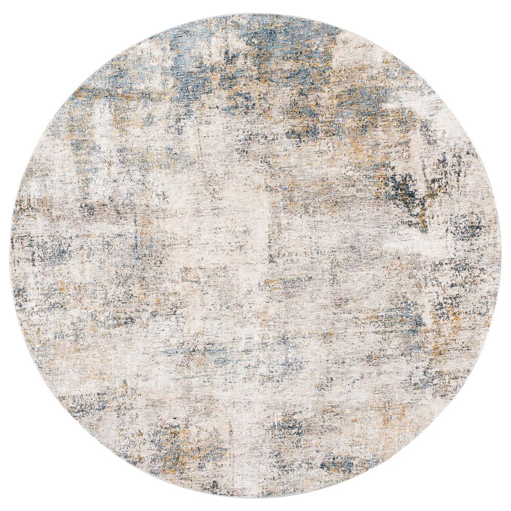 Surya Cardiff CDF-2304 Medium Gray, Light Blue, Mustard and Dark Blue 6'7" Round Area Rug, , large