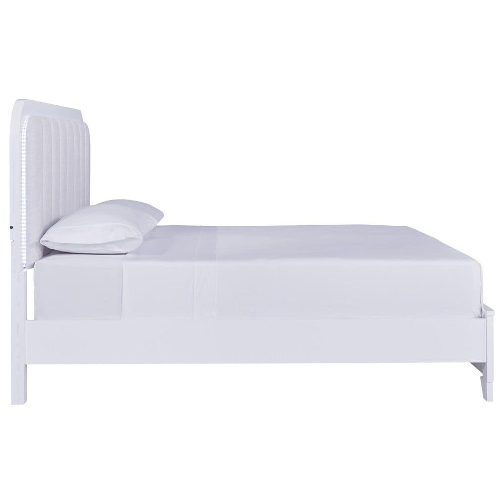 Ashley Jarlee Queen Upholstered Platform Bed in White with Lighting, , large