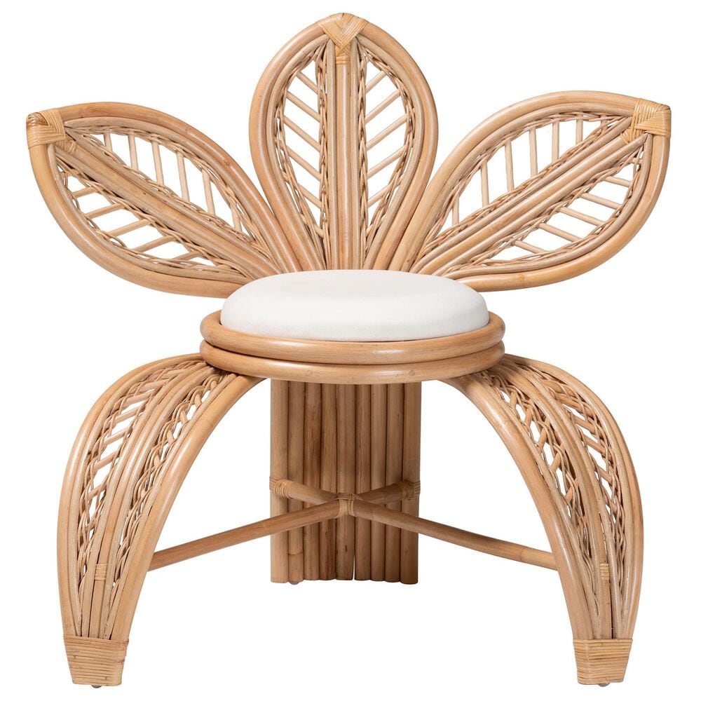 Baxton Studio Gresham Accent Chair with Natural Brown Rattan in White, , large