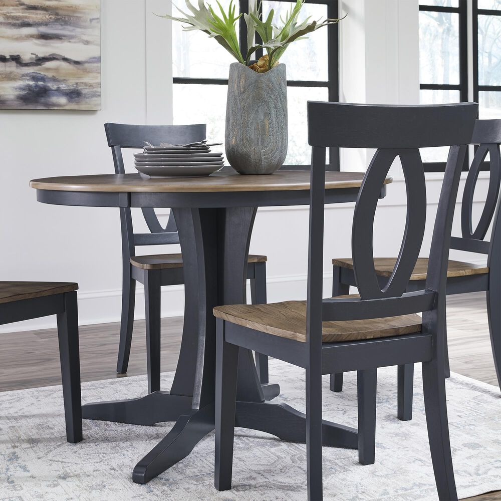 Ashley Landocken Round Dining Table in Light Brown and Dark Slate Blue - Table Only, , large