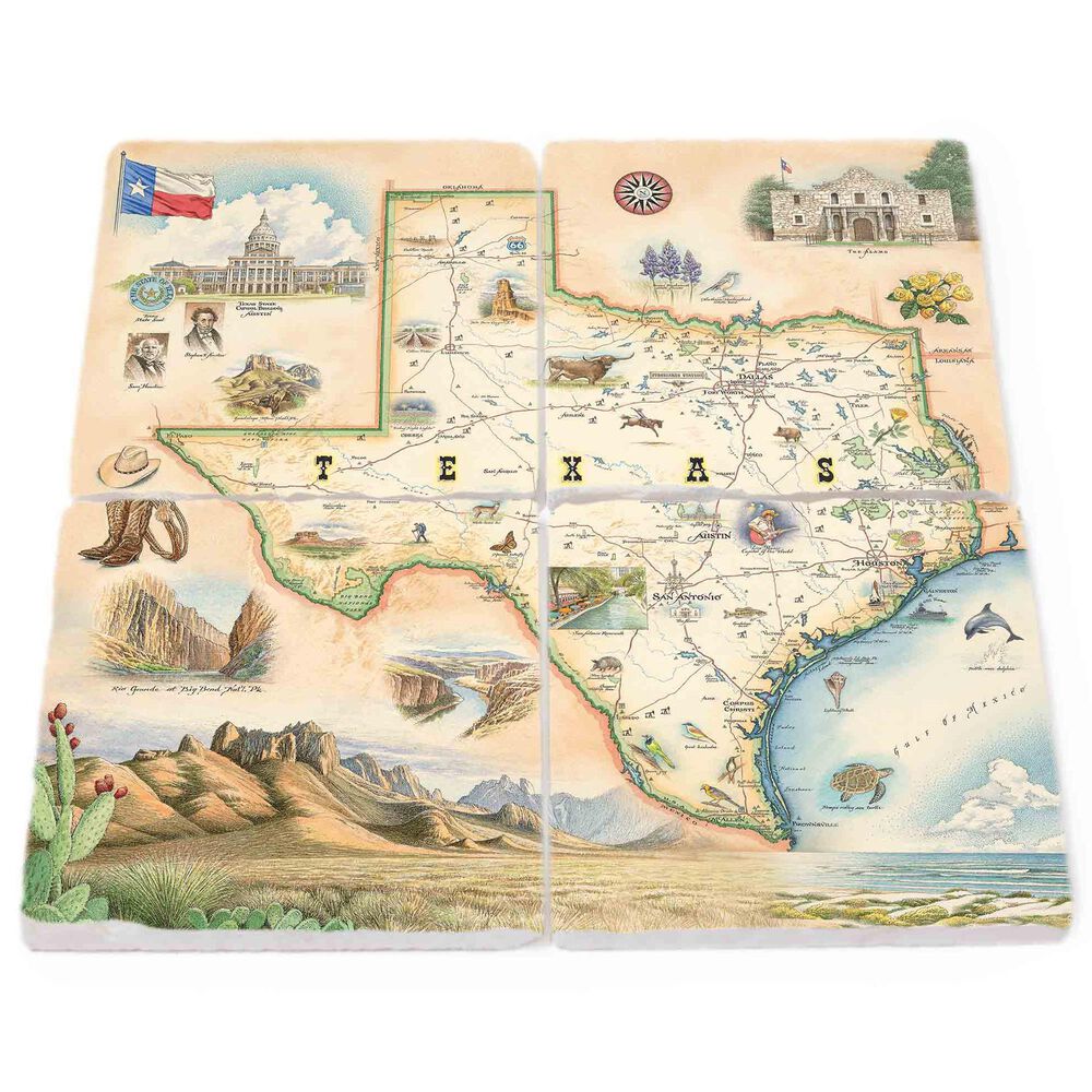Xplorer Maps Texas Natural Stone Coasters in Multicolor (Set of 4), , large