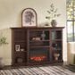 Walker Edison Cullen 70" Electric Fireplace with Mantel and Shelves in Brown, , large