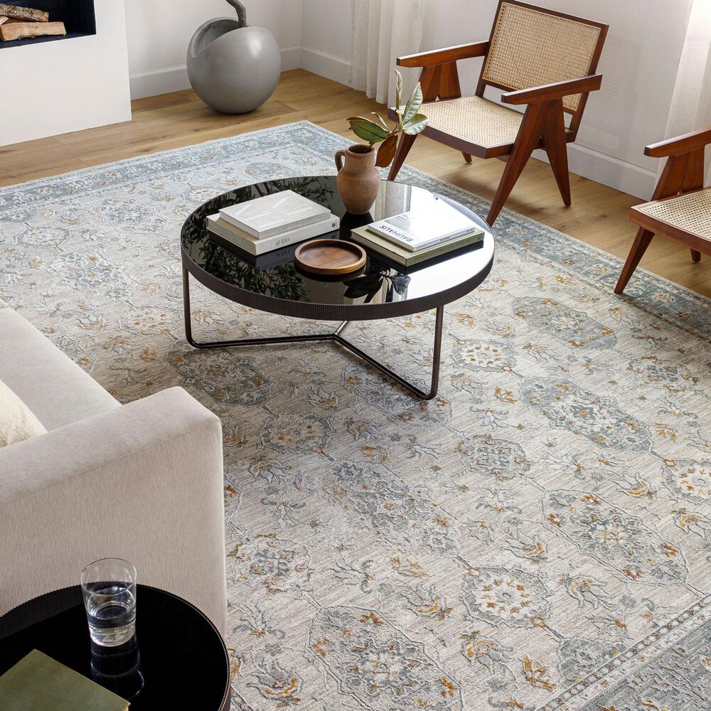 Surya Dresden DRE-2325 Medium Gray, Gray, White, Light Slate, Mustard and Rust 6&#39;7&quot; x 9&#39;6&quot; Area Rug, , large