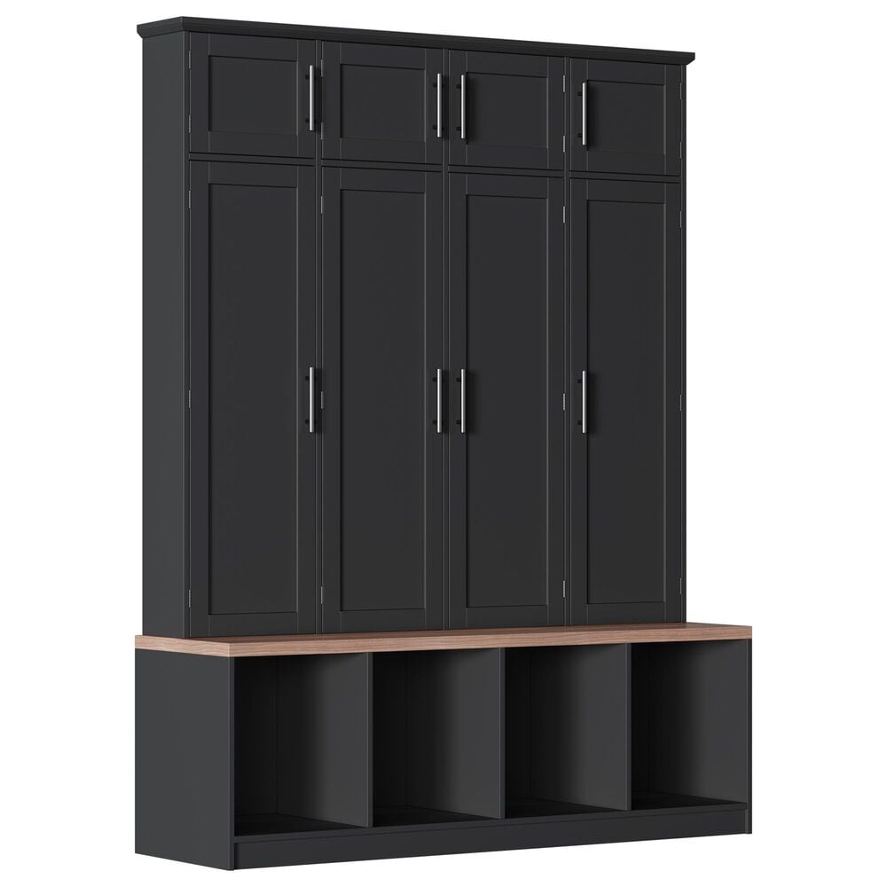 HOMLUX 4-Hook Hall Tree with 8-Door in Black and Walnut, , large