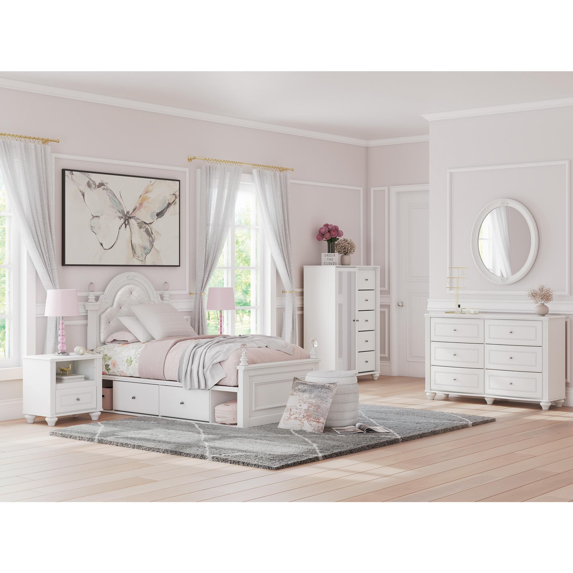 バーバリー＆アナスイ　セット Ashbryn White And Natural Panel Storage Bedroom Set From Home
