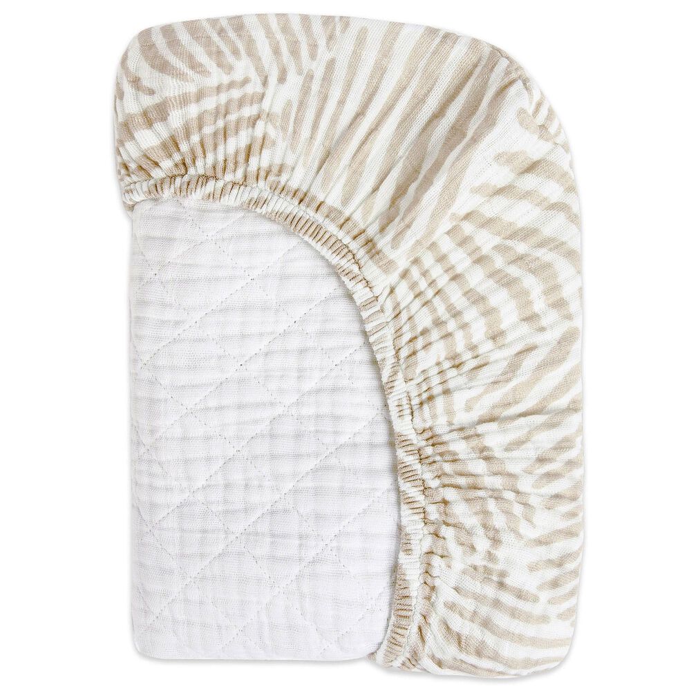 Babyletto Oat Stripe Changing Pad Cover in White and Gray, , large