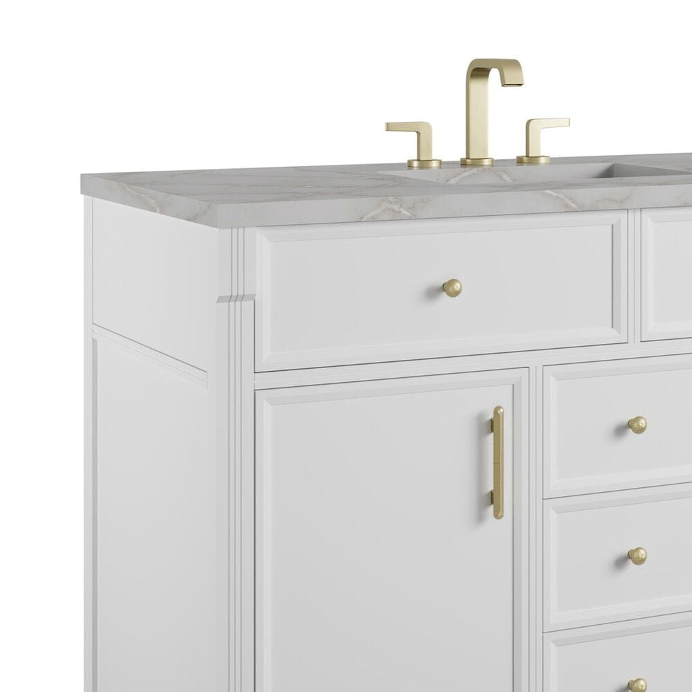 James Martin Bellshire 48" Single Bathroom Vanity in Bright White with 3 cm Victorian Silver Silestone Top, Rectangular Sink and FreePower Wireless Charger, , large