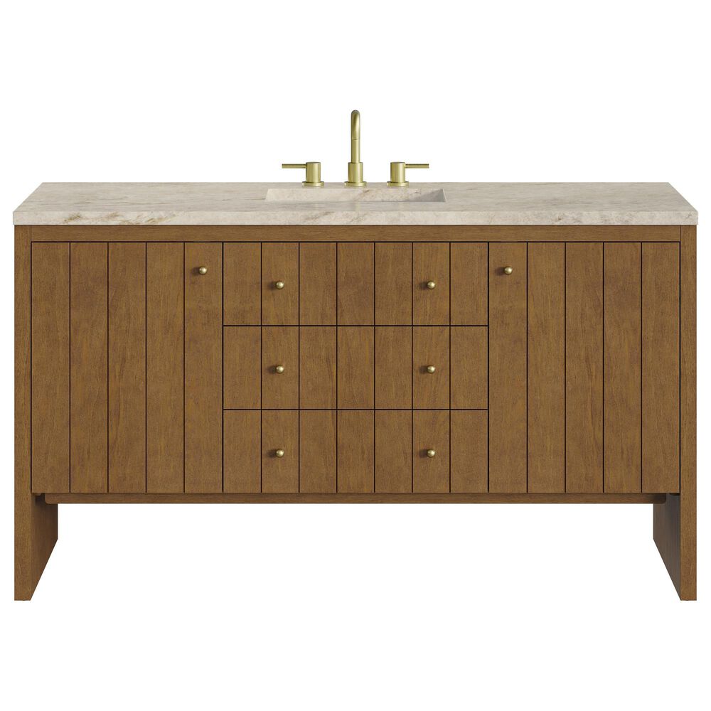 James Martin Hudson 60" Single Bathroom Vanity in Honey Oak with 3 cm Tajnar Eclos Top, Rectangular Sink and FreePower Wireless Charger, , large