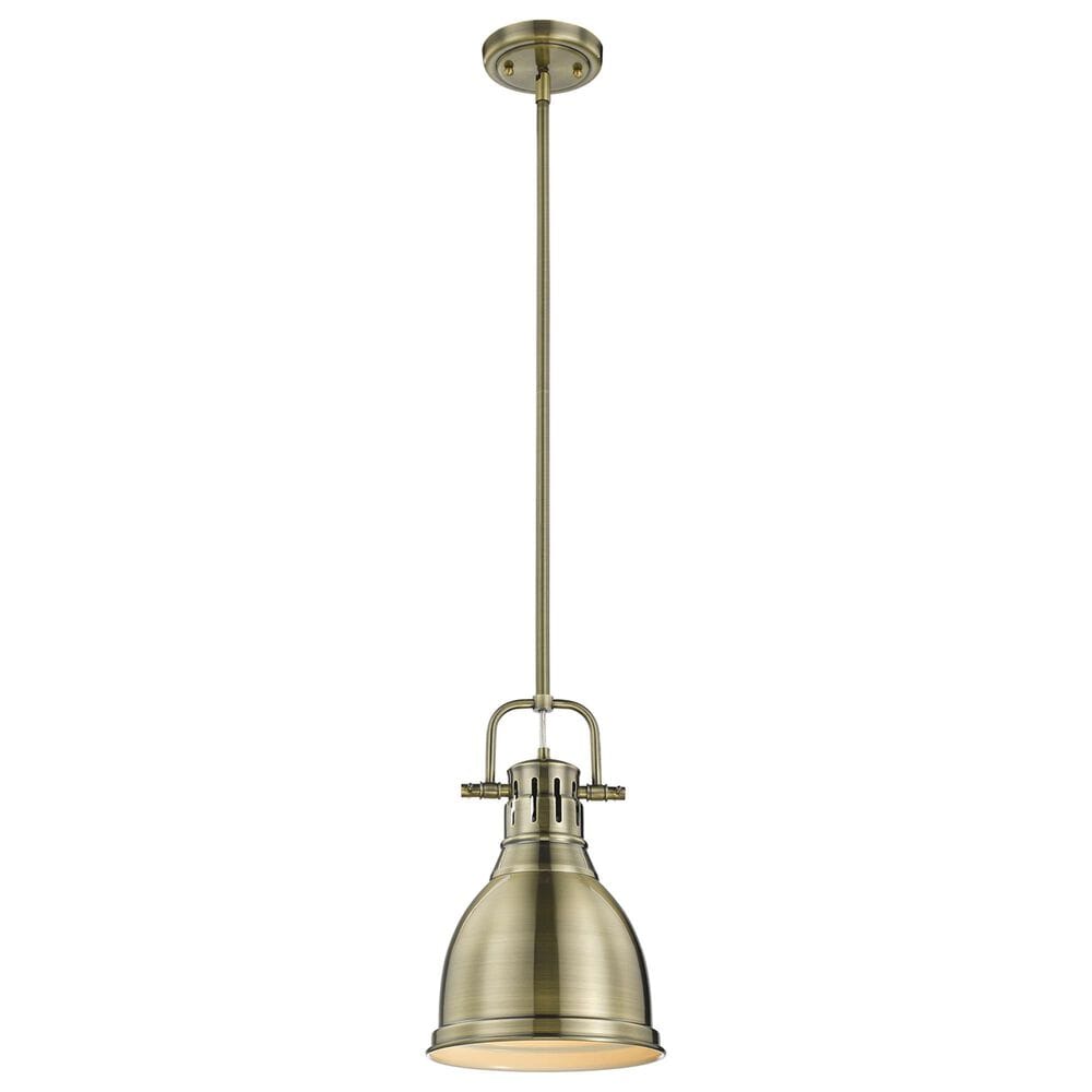 Golden Lighting Duncan 1-Light Small Pendant with Rod in Aged Brass, , large