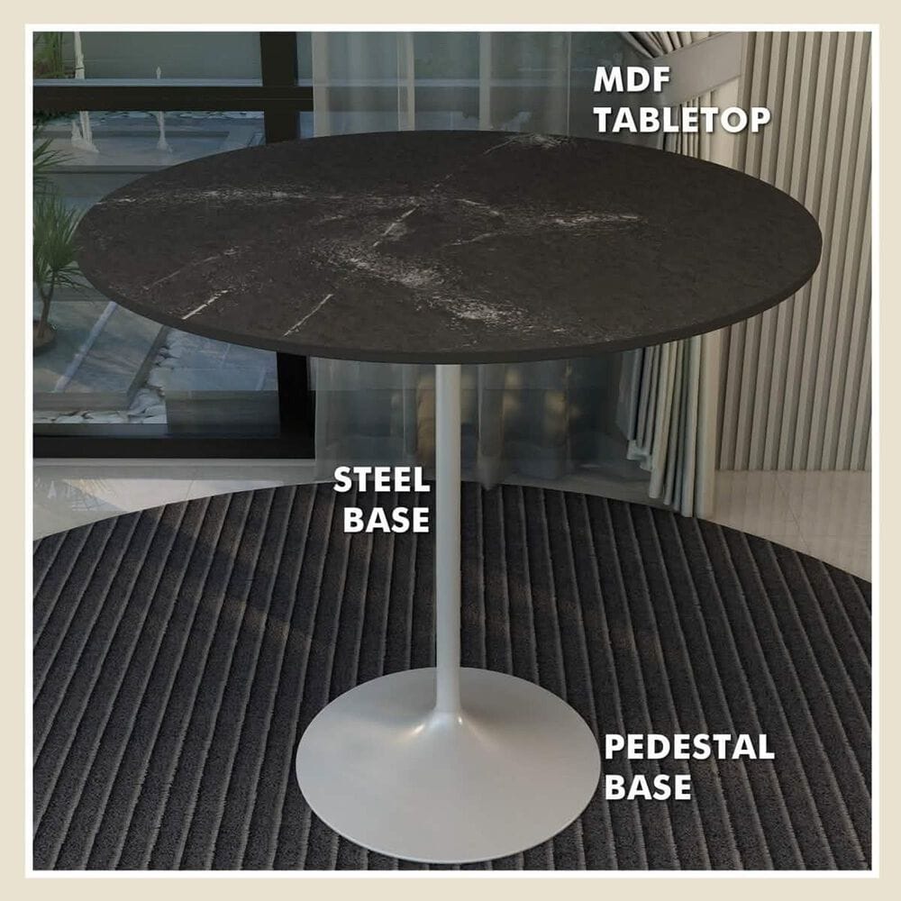 Leisuremod LeisureMod Verve Collection Modern Bar Height Table White Base with 48 Round Black Marbelized MDF Top, , large
