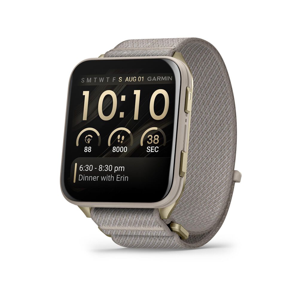 Garmin Venu X1 GPS Smartwatch - Soft Gold with Titanium Caseback and French Gray Nylon Band, , large