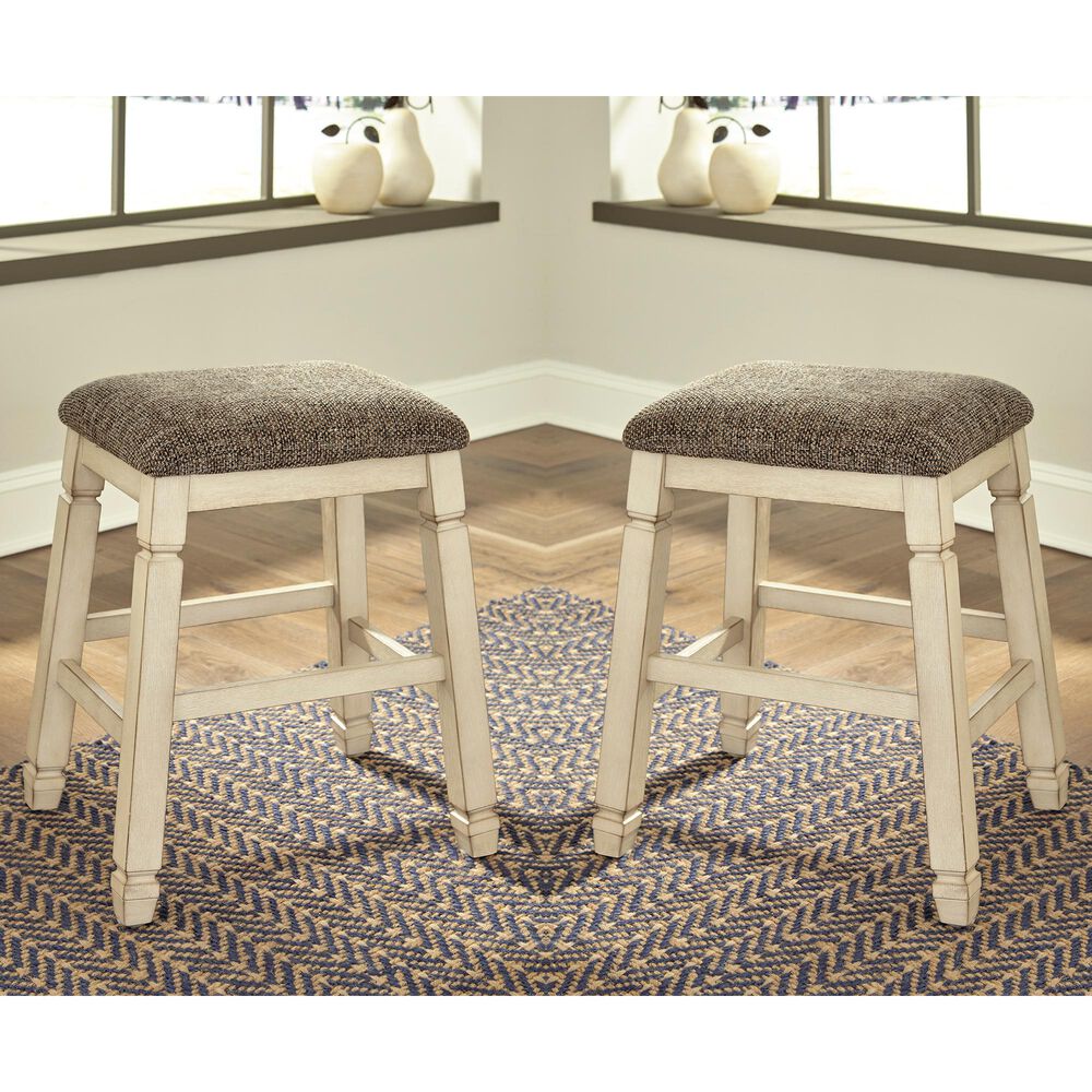 Signature Design by Ashley Bolanburg Upholstered Stool in Antique White (Set of 2), , large