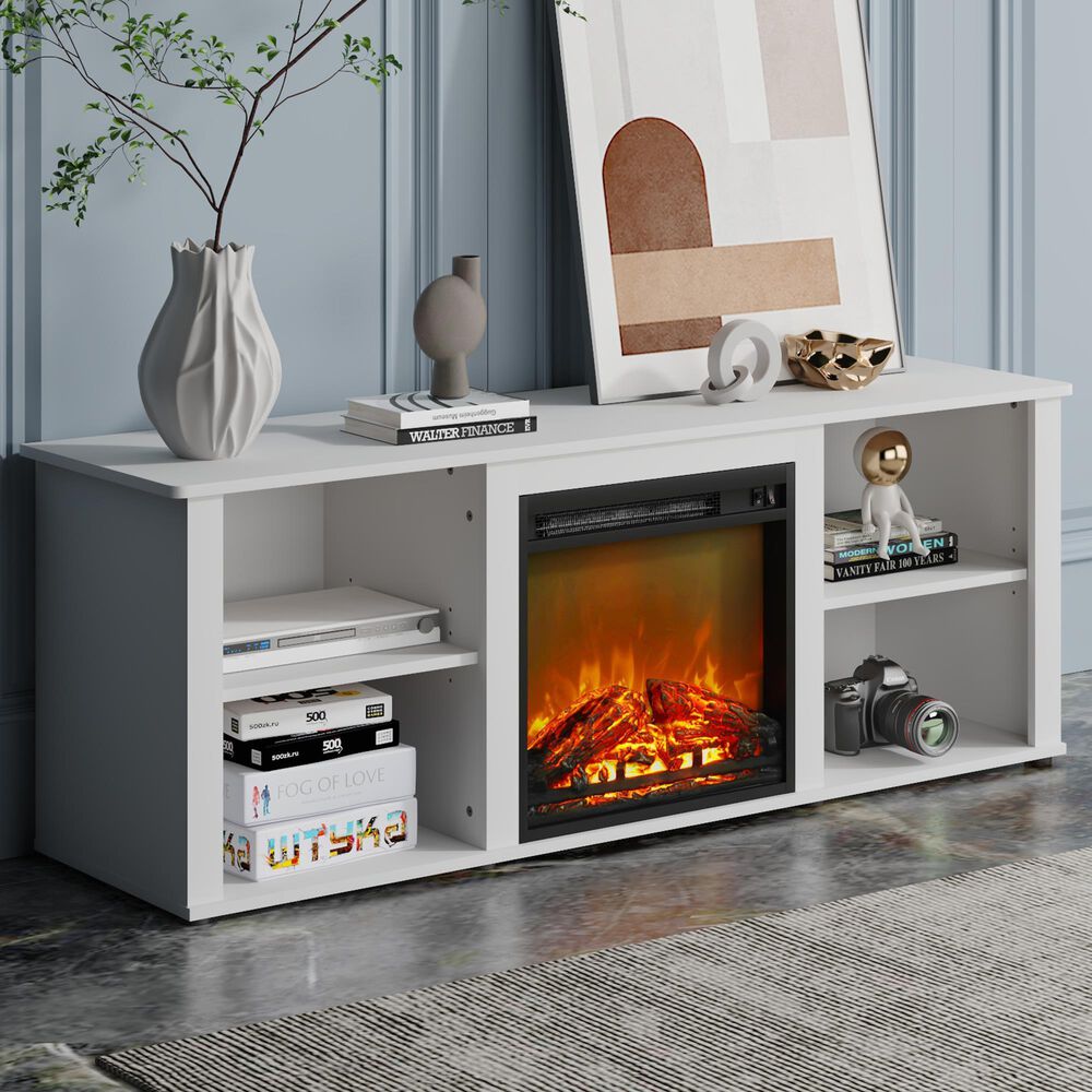 Noviland 59&quot; Fireplace TV Stand in Solid White, , large