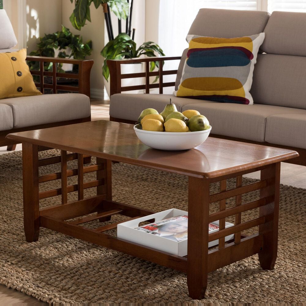 Baxton Studio Larissa Coffee Table in Cherry Brown, , large