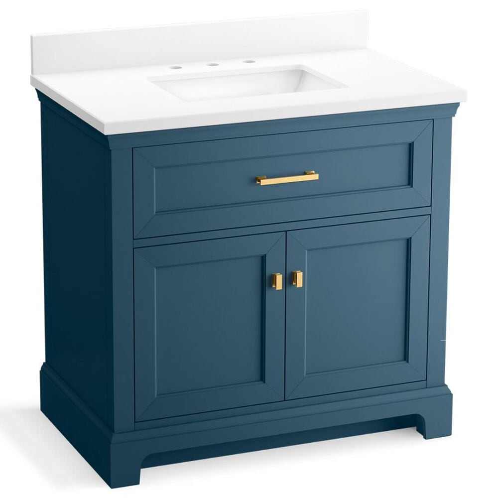 Kohler Charlemont 36" Single Bathroom Vanity in Tidal Blue with 3 cm White Quartz Top and Rectangular Sink, , large