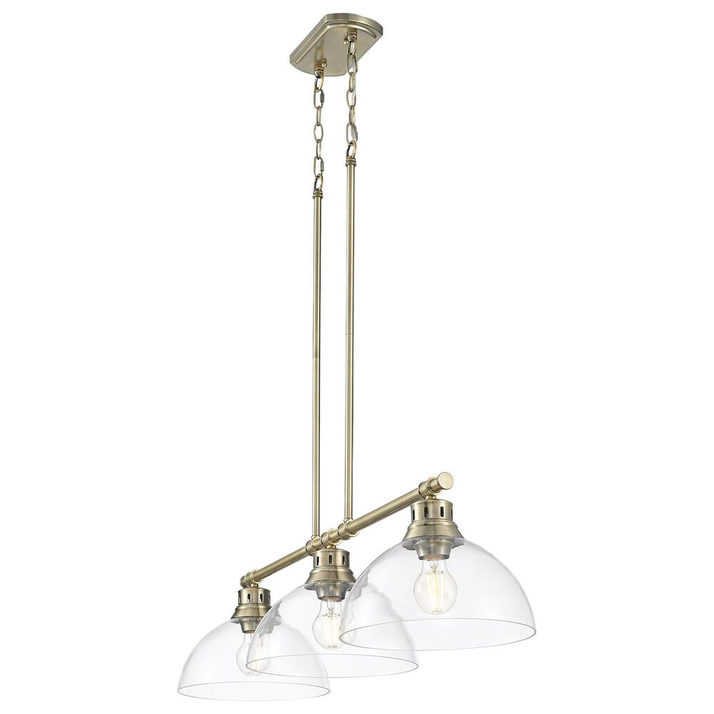 Golden Lighting Duncan 3-Light Pendant with Clear Shade in Aged Brass, , large