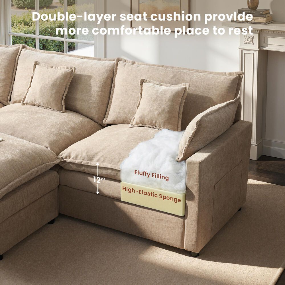 HOMLUX 107.87" Ultra-Comfort Chenille Sectional Sofa in Camel, , large
