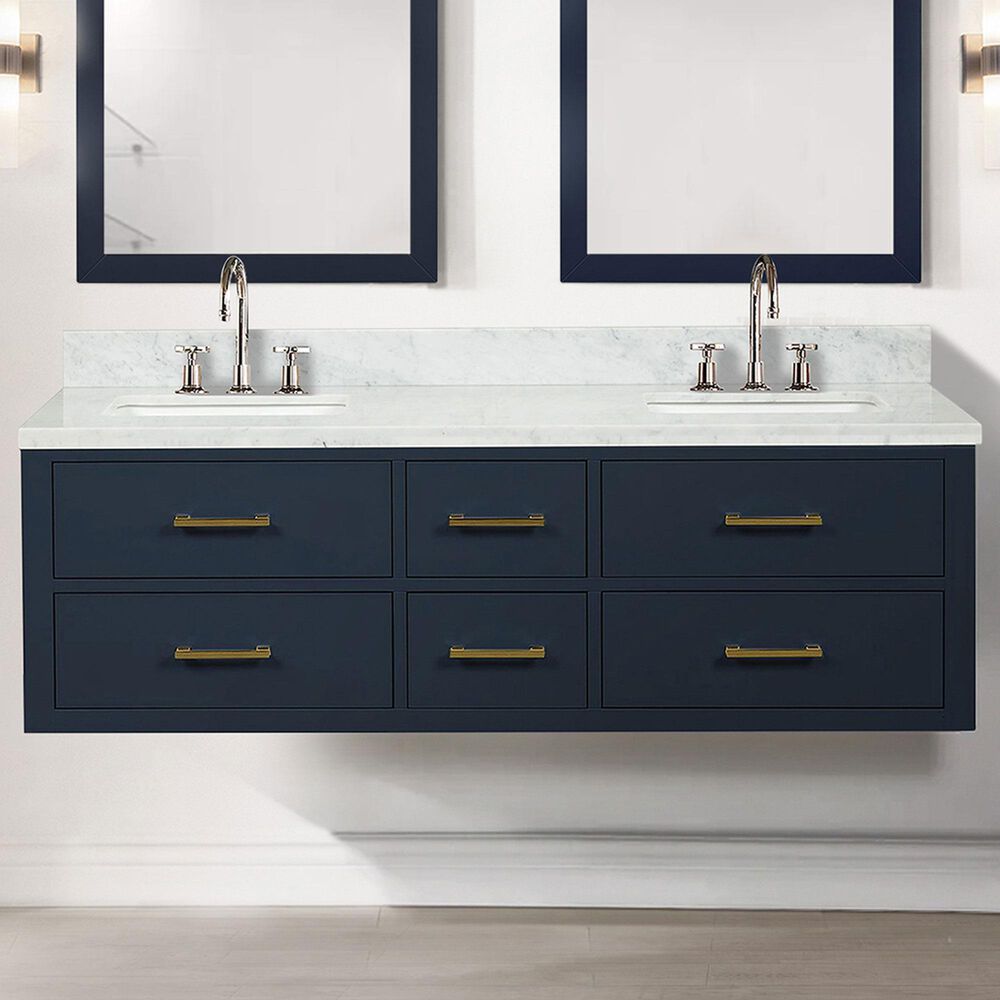 Lexora Home Castor 60&quot; Double Bathroom Vanity in Black with 2 cm White Carrara Marble Top and Rectangular Sinks, , large