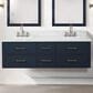 Lexora Home Castor 60" Double Bathroom Vanity in Black with 2 cm White Carrara Marble Top and Rectangular Sinks, , large