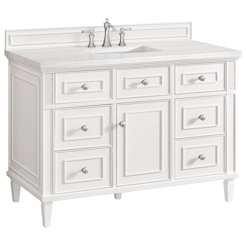 James Martin Vanities Lorelai 48" Single Vanity in Bright White with 3 cm Arctic Fall Solid Surface Top, , large