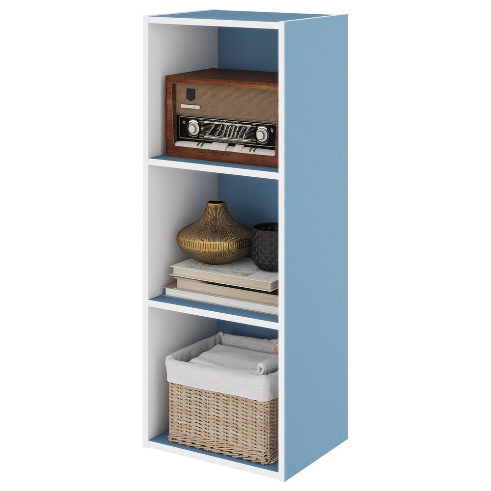 HOMLUX 3-Tier Bookcase with Decorative Open Shelves in White and Light Blue, , large