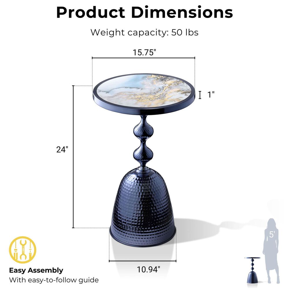 Furniture of America Gleam Round End Table in Polished Blue and Ocean, , large