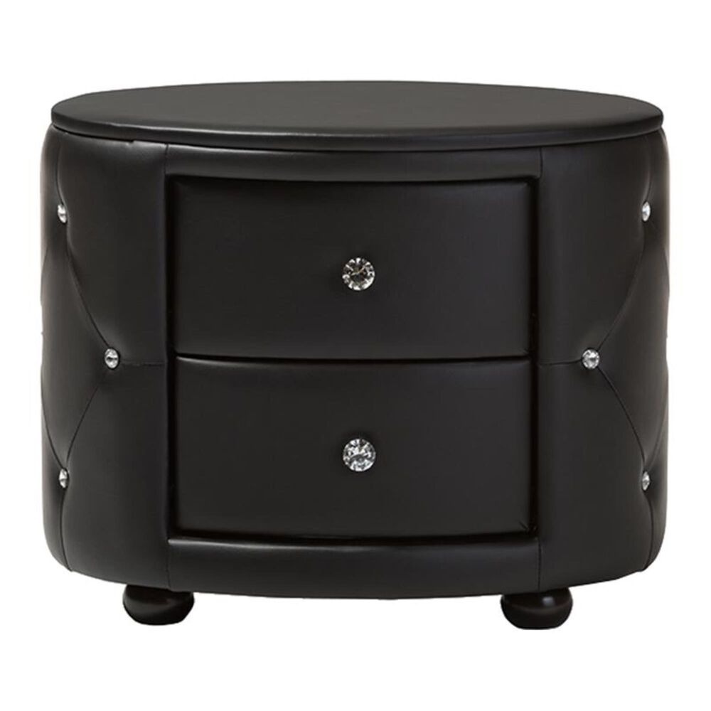Baxton Studio Davina Holly 2 Drawer Upholstered Nightstand in Black, , large