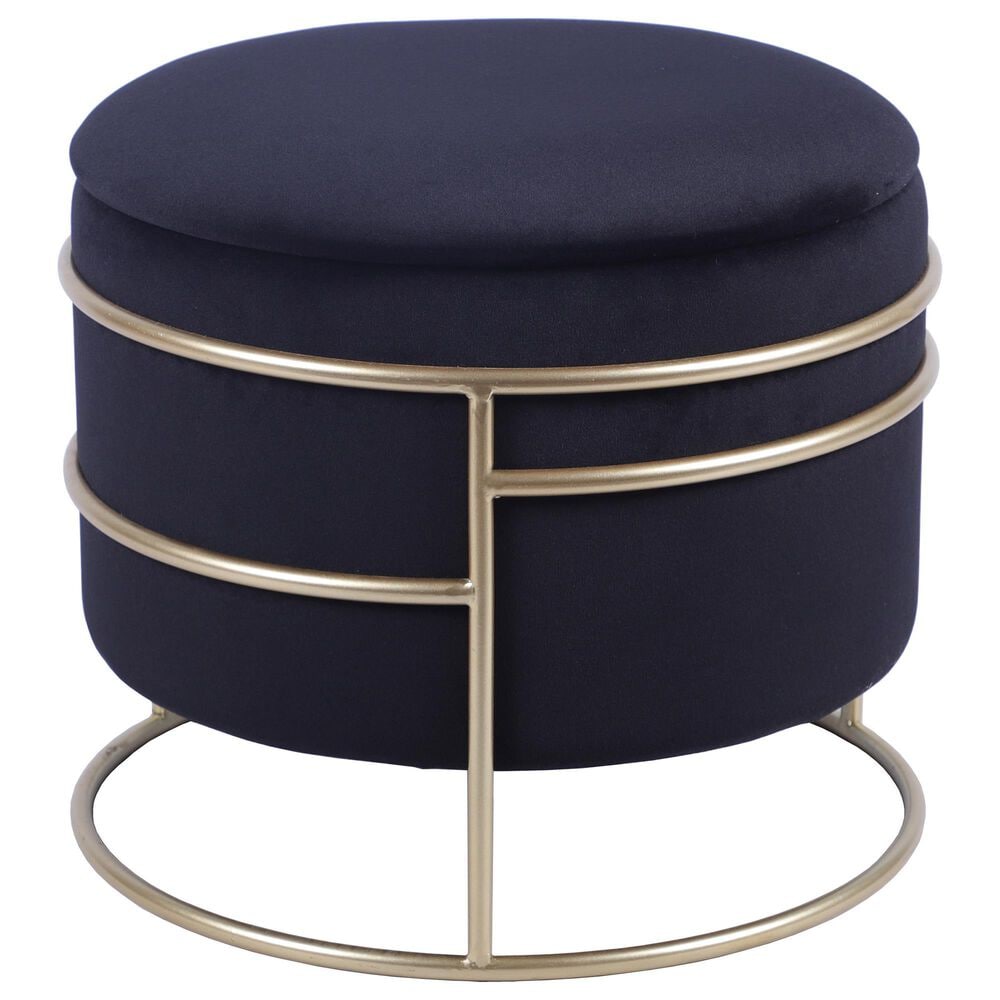 Rta Products Elegant Storage Ottoman with Gold Frame in Black, , large