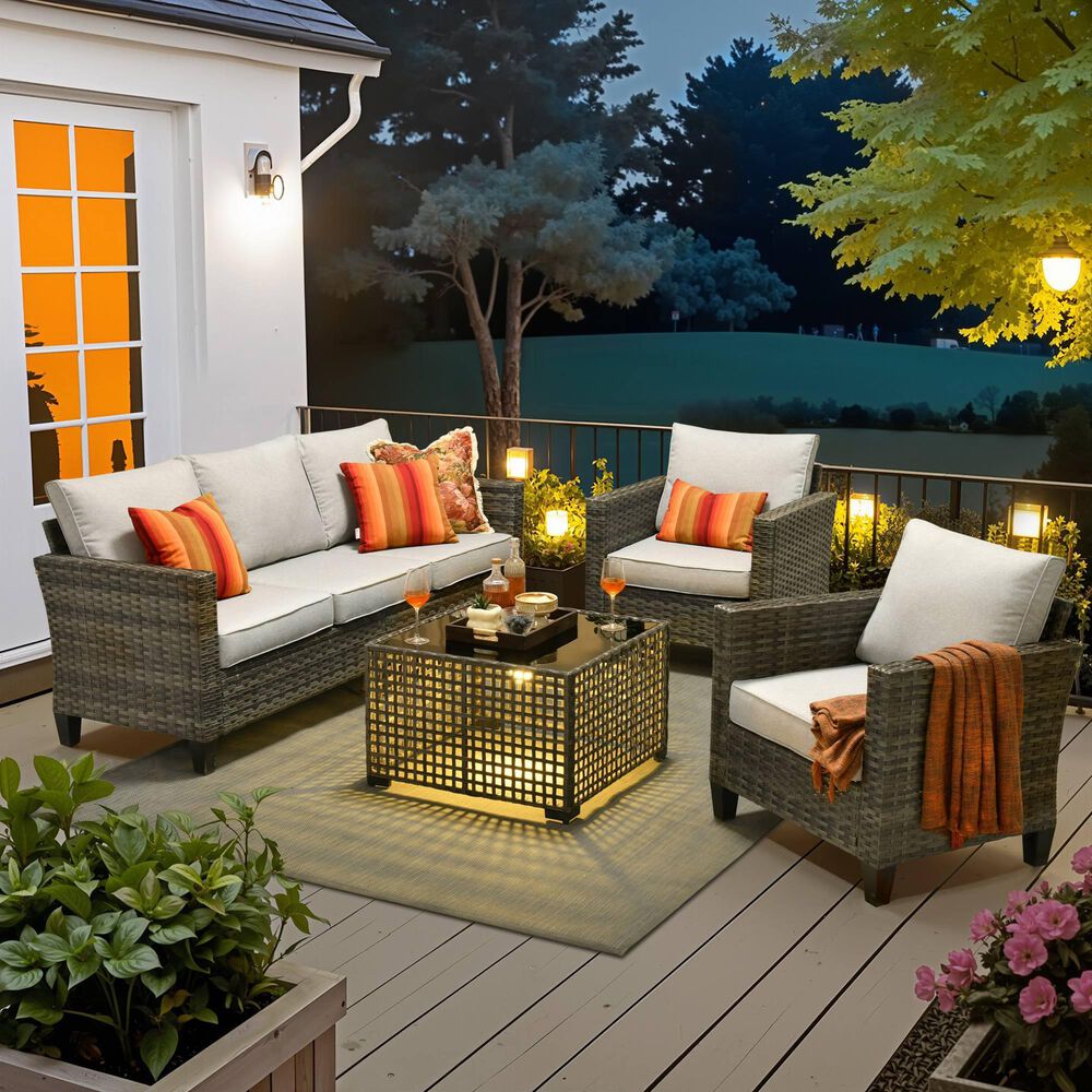 HOMLUX 4-Piece Outdoor Sofa Set in Grey, , large
