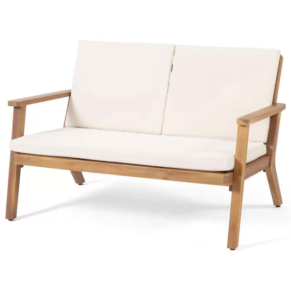 Hearth and Haven Temecula 4-Piece Outdoor Chat Set with Natural Rectangular Coffee Table in Cream, , large