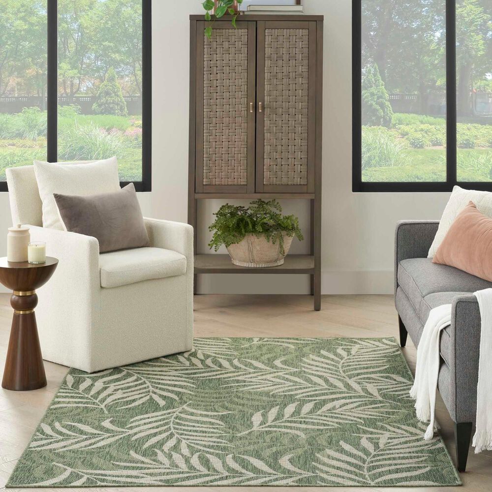Nourison Garden Oasis GOA01 Green and Ivory 5&#39; x 7&#39; Indoor/Outdoor Area Rug, , large