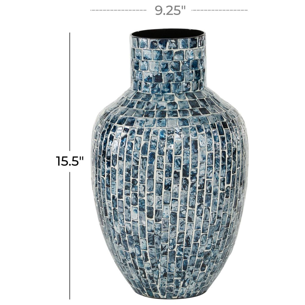 Maple and Jade 16&quot; x 9&quot; Coastal Mosaic Vase in Blue, , large