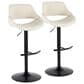 LumiSource Fabrico Swivel Adjustable Bar Stool with Cream Noise Fabric Upholstery and Rounded T Footrest in Black (Set of 2), , large
