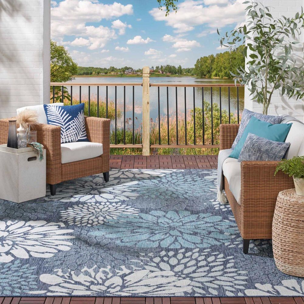 Nourison Garden Oasis GOA06 Navy 9&#39; x 12&#39; Indoor/Outdoor Area Rug, , large