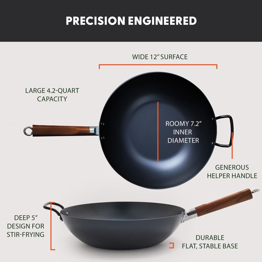 Green Pan Kyoto 12" Carbon Steel Wok in Black, , large