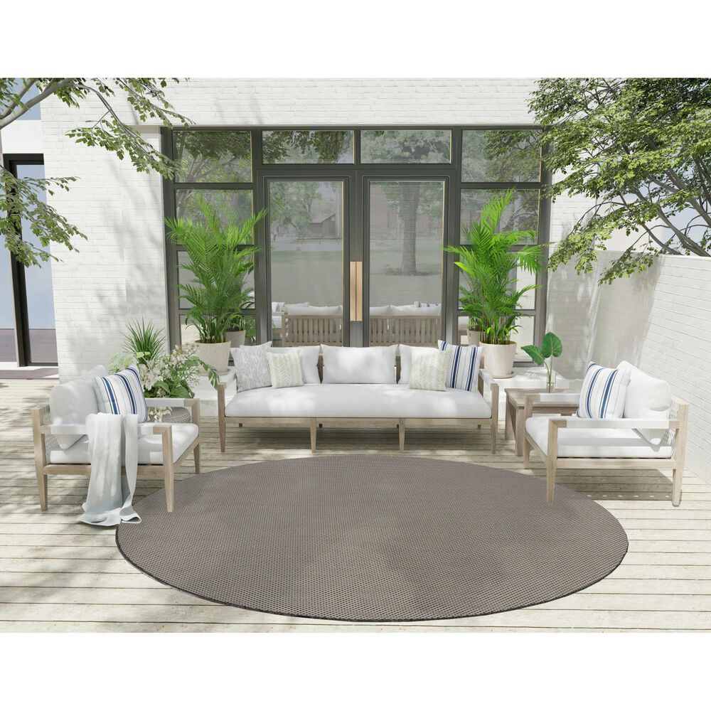 Nourison Courtyard Ivory and Charcoal 8&#39; Round Indoor/Outdoor Area Rug, , large