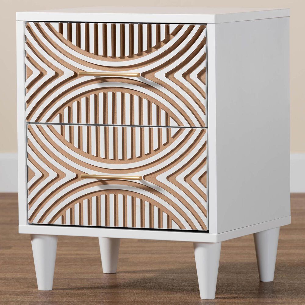 Baxton Studio Louetta 2-Drawer Nightstand in White and Natural Brown, , large