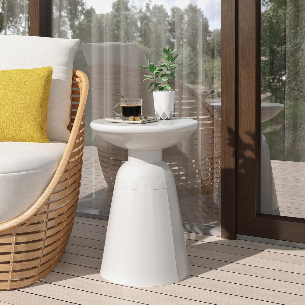 Hearth and Haven Large Patio End Table with Circular Design in White, , large