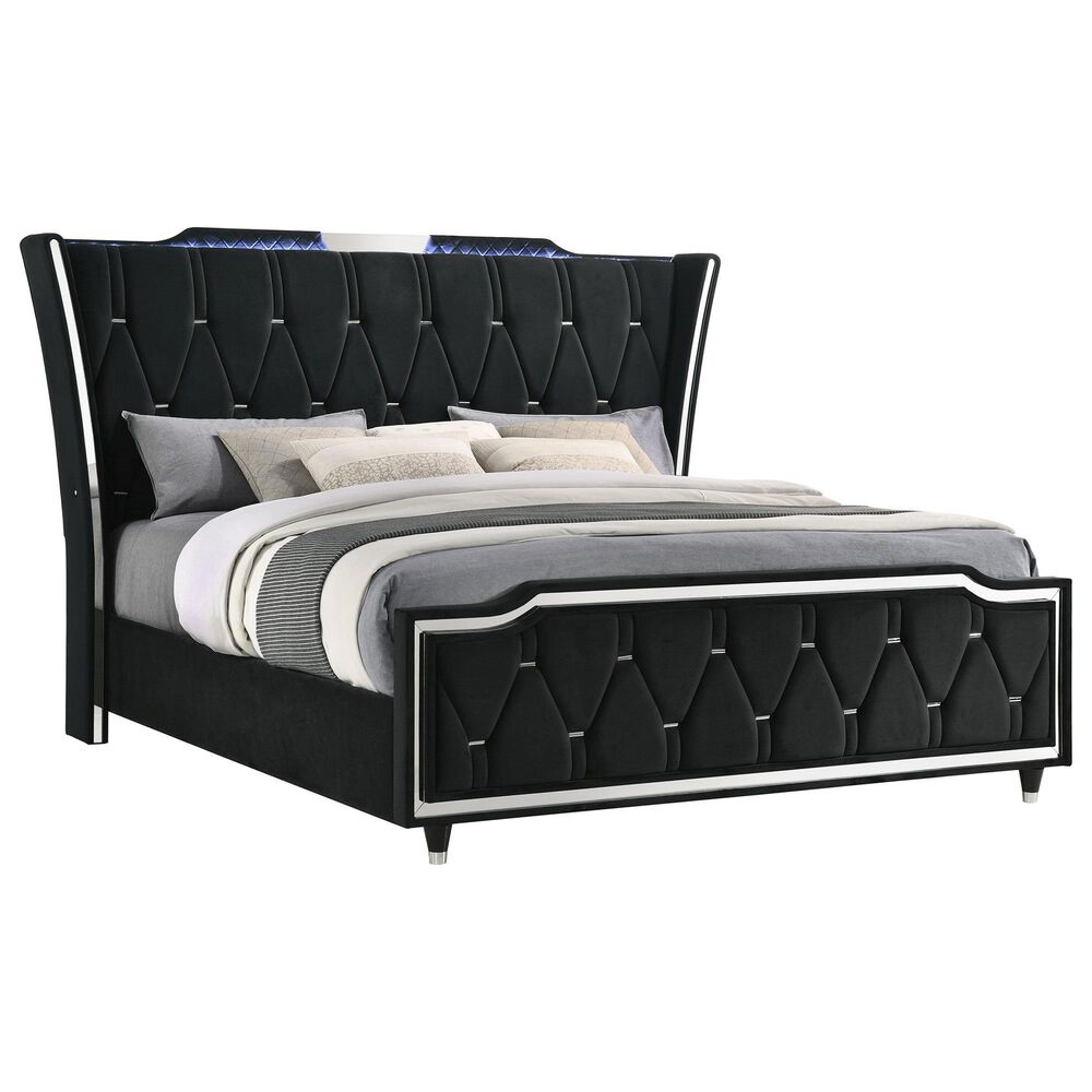 Pacific Landing Lorient King Upholstered Wingback Bed in Black, , large