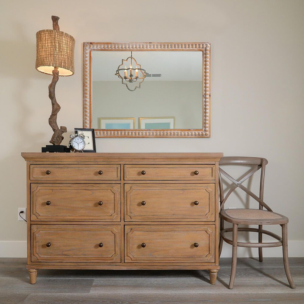 Hearth and Haven Rectangular Wall Mirror with Wood Beading Frame in Antique Natural, , large