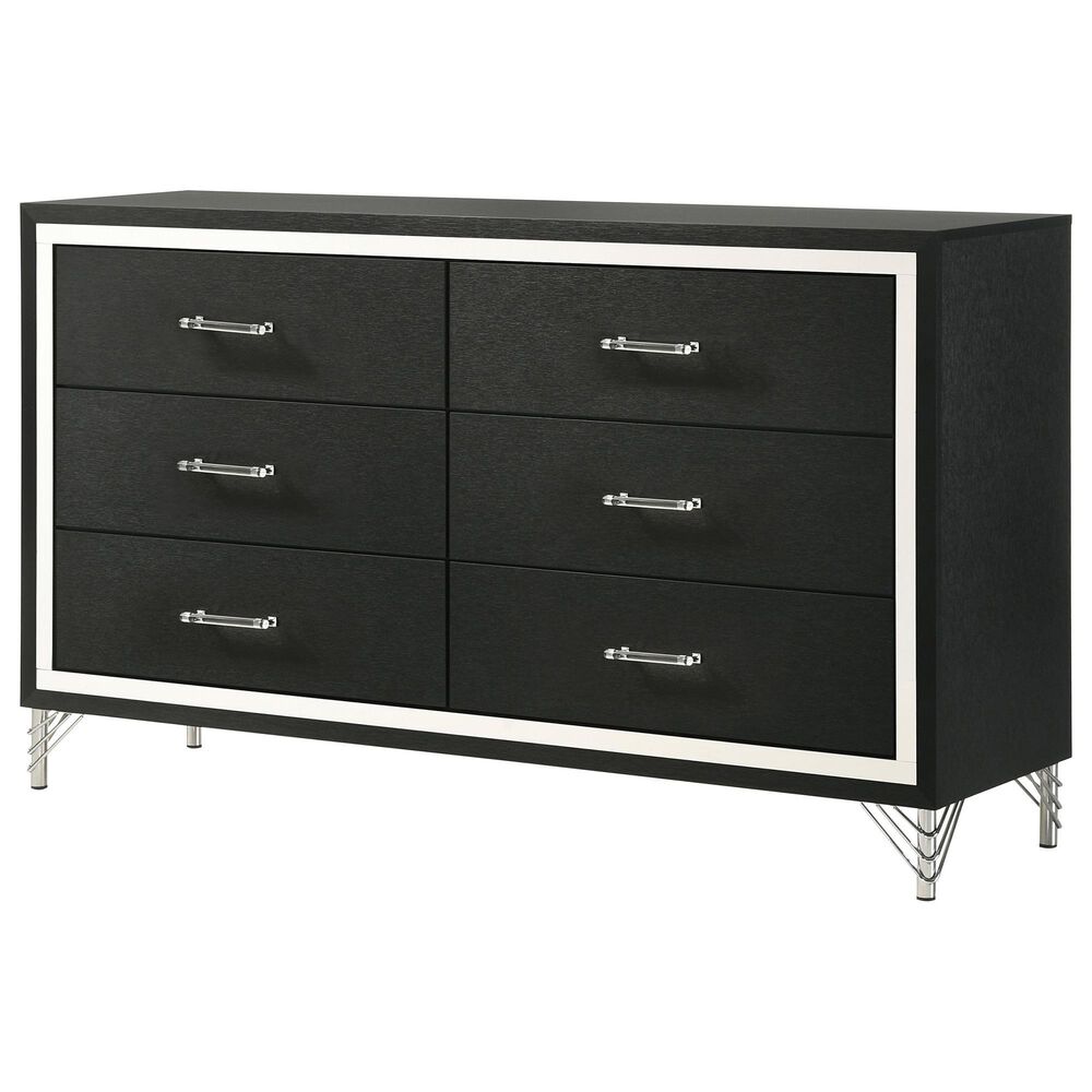 Coaster Lucia 6-Drawer Dresser and Mirror in Black and Chrome, , large