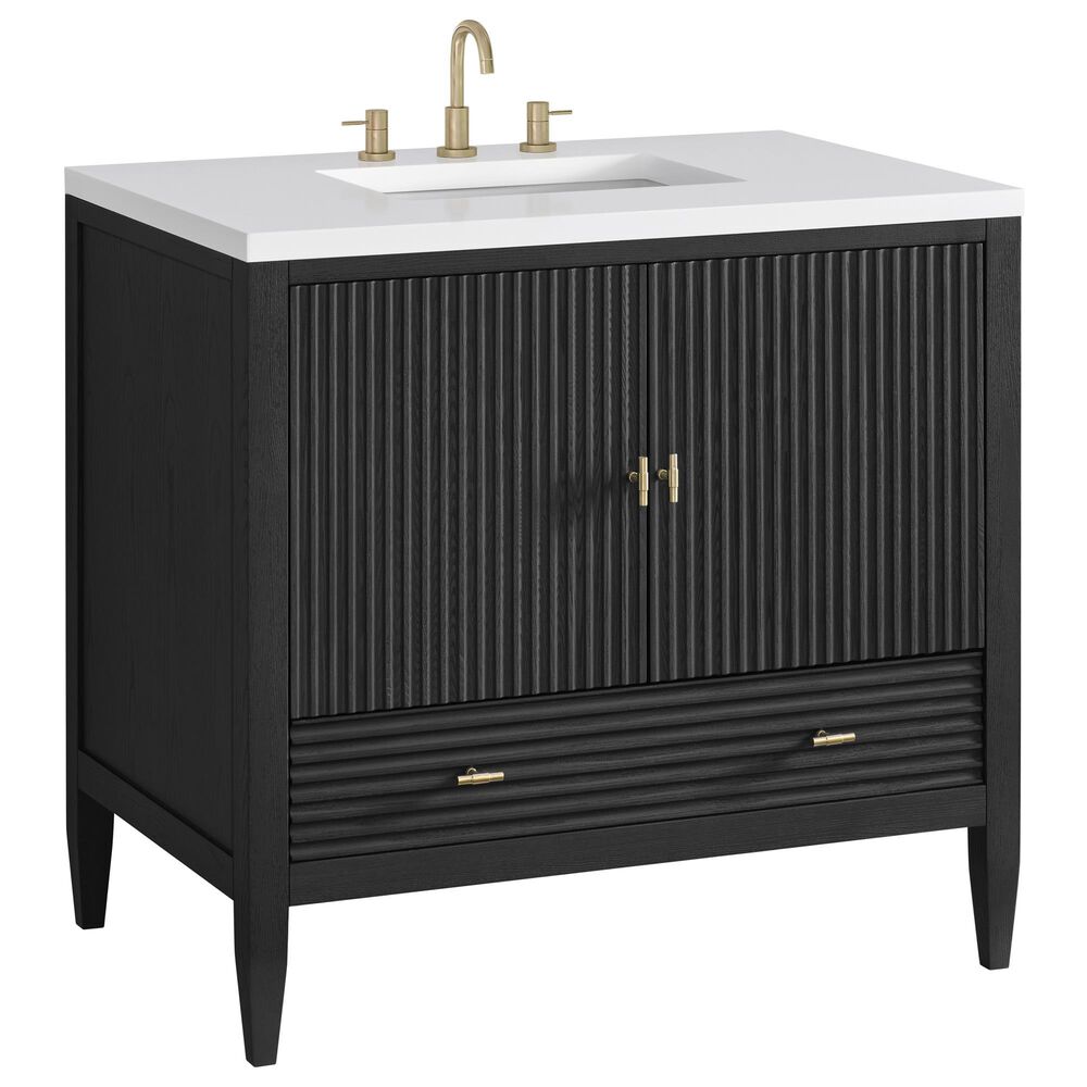 James Martin Vanities Myrrin 36" Vanity in Carbon Oak with 3 cm White Zeus Quartz Top, , large