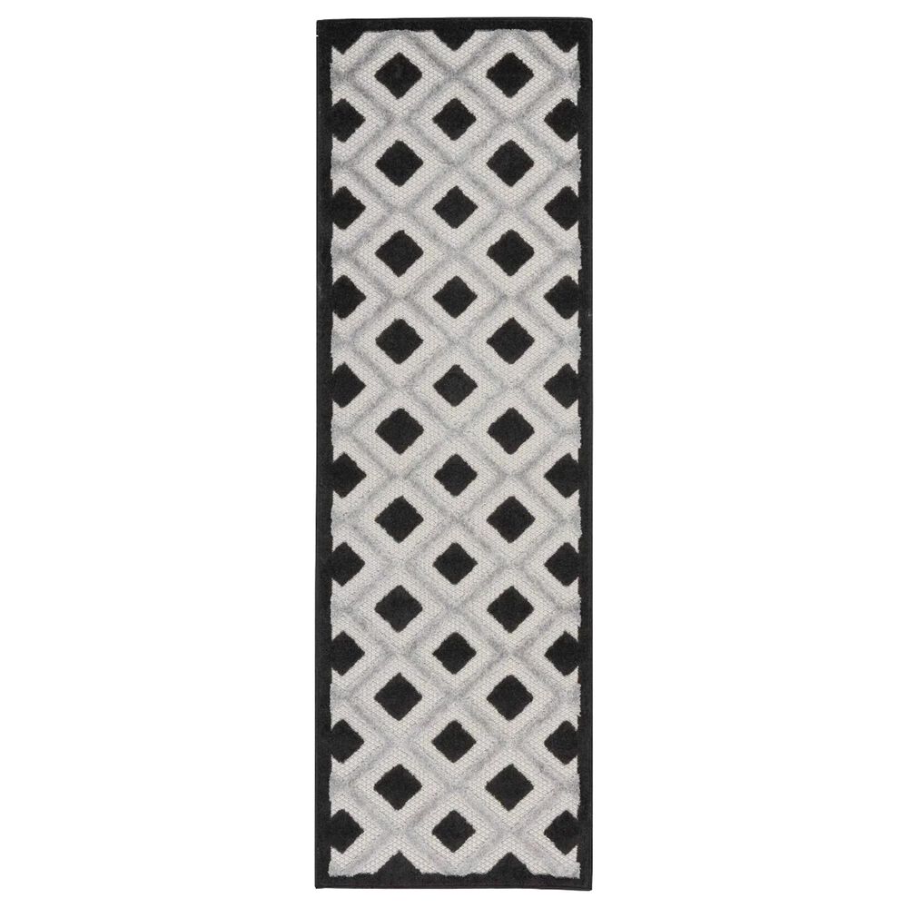 Nourison Aloha Geometric 2" x 6" Black and White Indoor/Outdoor Runner, , large