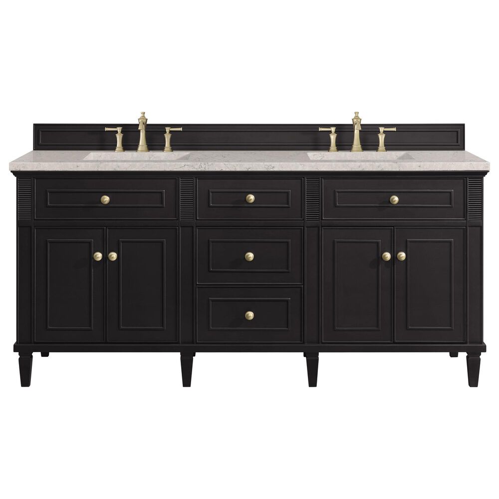 James Martin Vanities Lorelai 72&quot; Double Vanity in Black Onyx with 3 cm Eternal Jasmine Pearl Quartz Top, , large