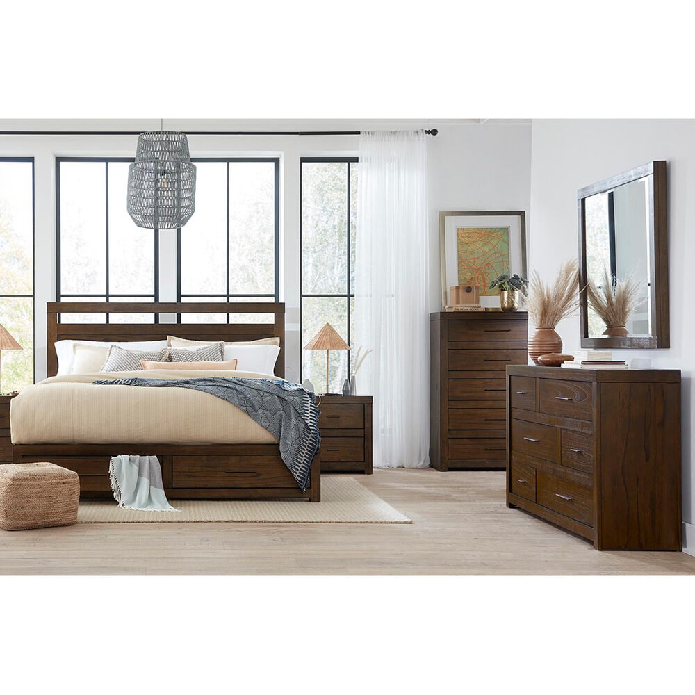 Riva Ridge Modern Loft 5 Piece California King Storage Panel Bedroom Set in Brownstone, , large