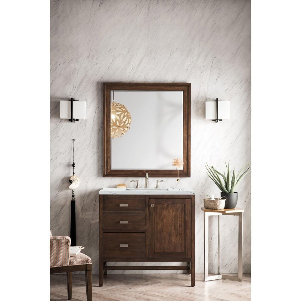 James Martin Vanities Addison 36&quot; Single Bathroom Vanity in Mid Century Acacia with 3 cm Ethereal Noctis Quartz Top and Rectangular Sink, , large