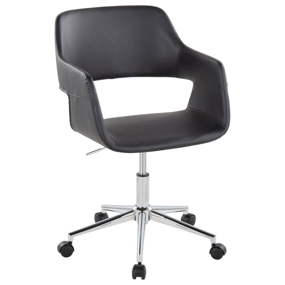 LumiSource Margarite Swivel Task Chair with Black Faux Leather Cushion in Chrome, , large
