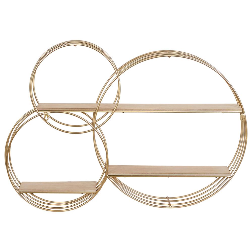 Maple and Jade 37&quot; x 26&quot; Wall Shelf in Gold and Natural Brown, , large